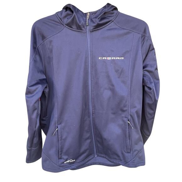 EDDIE BAUER CAMERO logo EB543 navy blue hood full zip weatherproof jacket sz 2XL - Picture 1 of 8